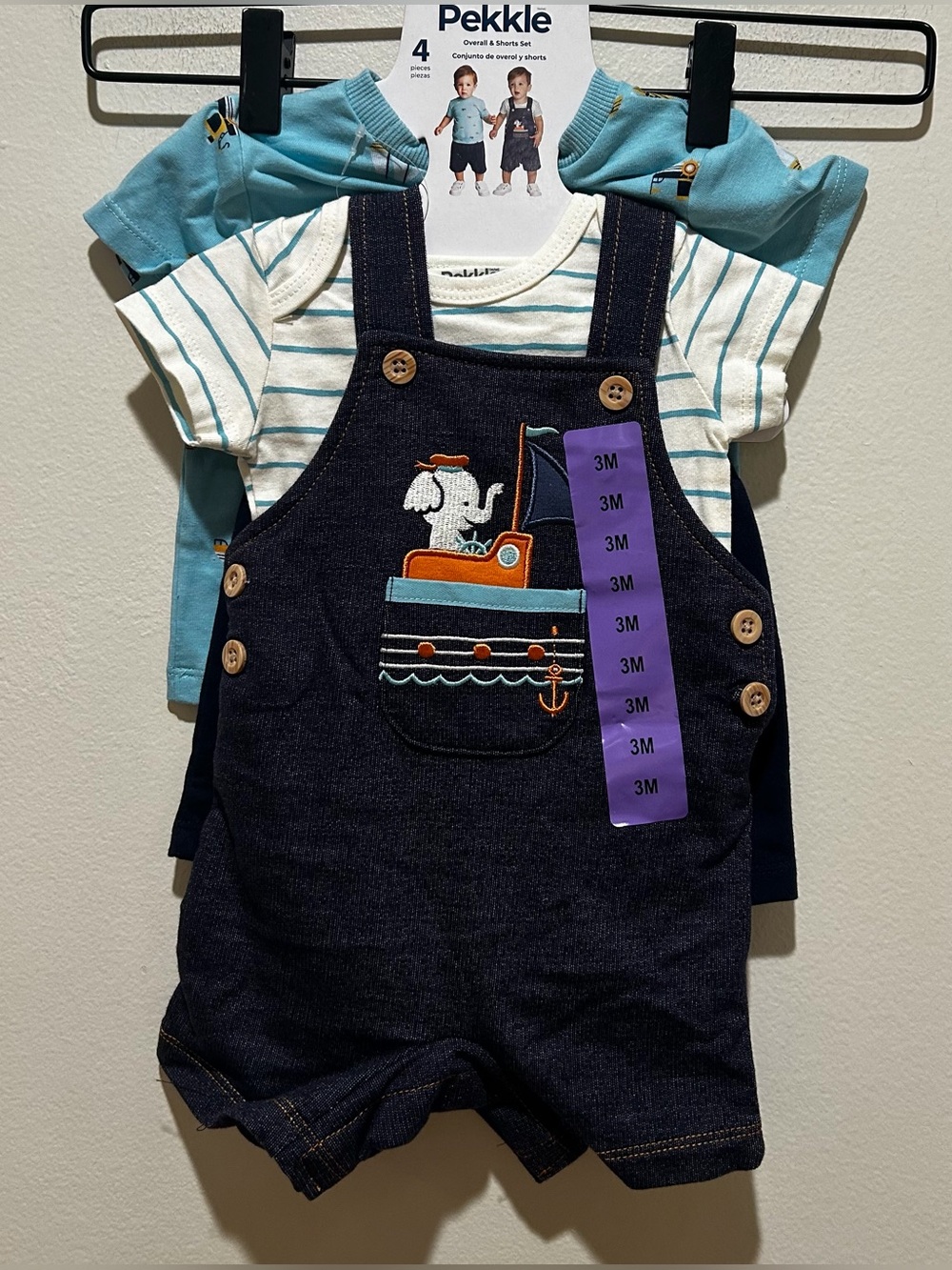NWT Pekkle 4 Piece Bundle Set - Overalls Shorts, Shorts & 2 Shirts - Boy’s 3 Mo